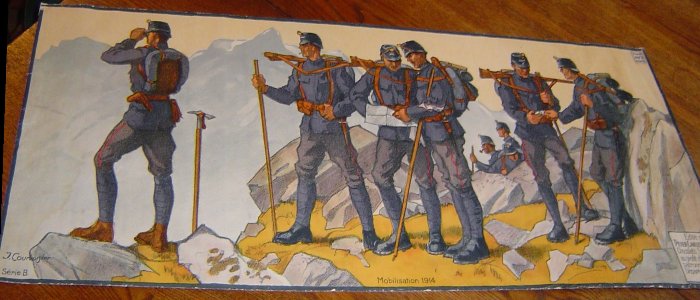 lithography of the Swiss army by J.courvoisier 1914